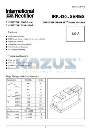 IRK430 datasheet - SUPER MAGN-A-PAK Power Modules