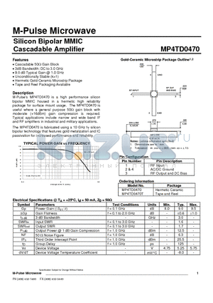 MP4TD0470 datasheet - Silicon Bipolar MMIC Cascadable Amplifier
