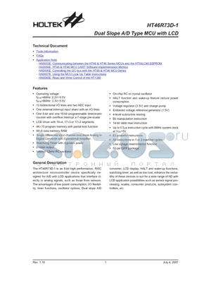 HT46R73D-1 datasheet - Dual Slope A/D Type MCU with LCD