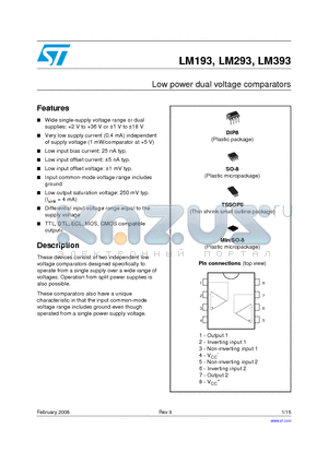 LM193AYD datasheet - Low power dual voltage comparators