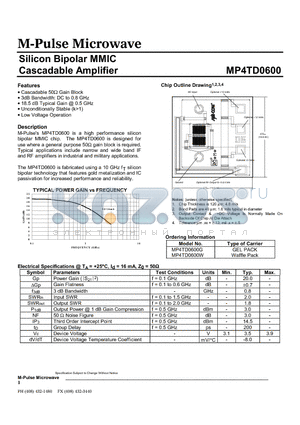 MP4TD0600W datasheet - Silicon Bipolar MMIC Cascadable Amplifier