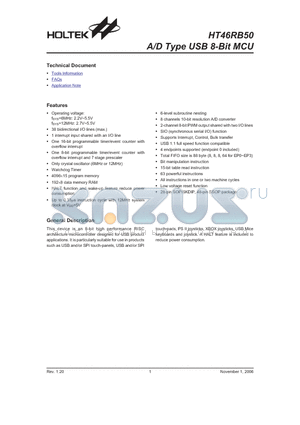 HT46RB50_06 datasheet - A/D Type USB 8-Bit MCU