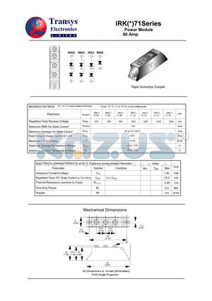 IRK71-16 datasheet - Power Module 80 Amp