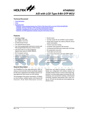 HT46R652_11 datasheet - A/D with LCD Type 8-Bit OTP MCU