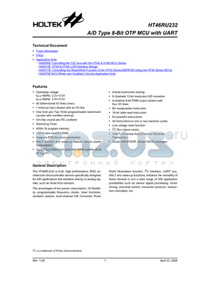 HT46RU232 datasheet - A/D Type 8-Bit OTP MCU with UART