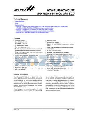 HT46RU67 datasheet - A/D Type 8-Bit MCU with LCD