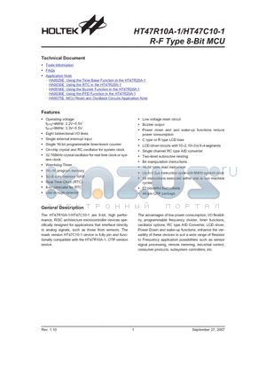 HT47C10-1 datasheet - R-F Type 8-Bit MCU