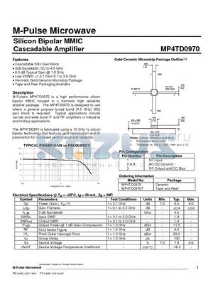 MP4TD0970 datasheet - Silicon Bipolar MMIC Cascadable Amplifier