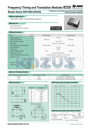 NW19M12WB datasheet - Frequency Timing and Translation Modules Frequency Controlled Crystal Oscillator (FCXO) Clock Generator Modules