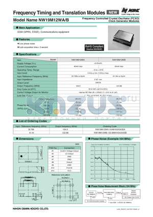 NW19M12WA datasheet - Frequency Timing and Translation Modules Frequency Controlled Crystal Oscillator (FCXO) Clock Generator Modules