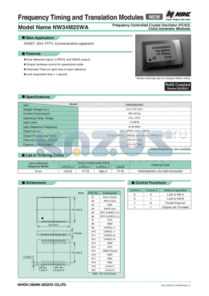 NW34M25WA datasheet - Frequency Controlled Crystal Oscillator (FCXO)