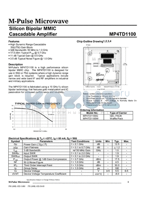 MP4TD1100W datasheet - Silicon Bipolar MMIC  Cascadable Amplifier