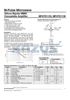 MP4TD1135 datasheet - Silicon Bipolar MMIC Cascadable Amplifier