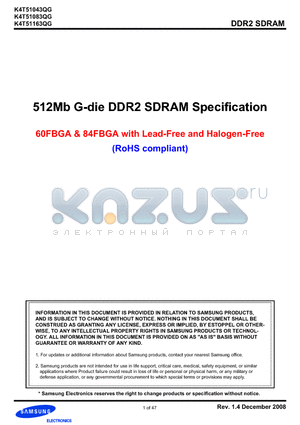 K4T51043QG-HCLE7 datasheet - 512Mb G-die DDR2 SDRAM Specification