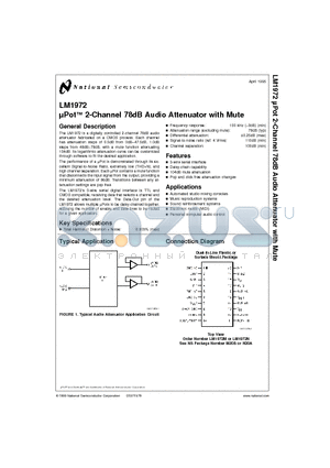 LM1972N datasheet - Pot 2-Channel 78dB Audio Attenuator with Mute
