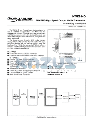 NWK914DGP1N datasheet - PHY/PMD High Speed Copper Media Transceiver