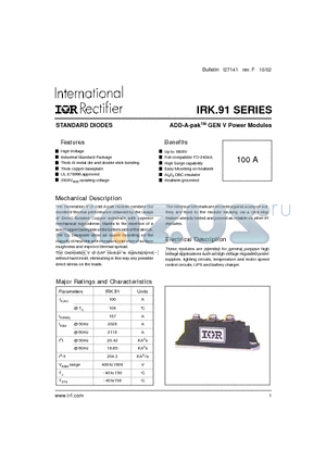 IRKC91/08A datasheet - ADD-A-pak GEN V Power Modules