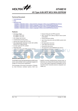 HT48E10_0610 datasheet - I/O Type 8-Bit MTP MCU With EEPROM