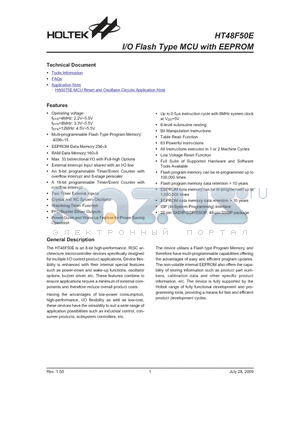 HT48F50E datasheet - I/O Flash Type MCU with EEPROM