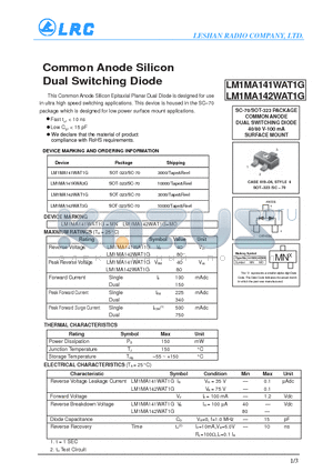 LM1MA141WAT1G datasheet - Common Anode Silicon Dual Switching Diode