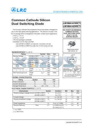 LM1MA141WKT1G datasheet - Common Cathode Silicon Dual Switching Diode