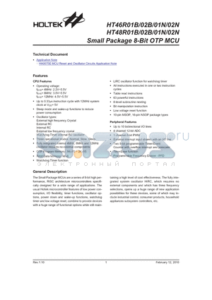 HT48R01B datasheet - Small Package 8-Bit OTP MCU