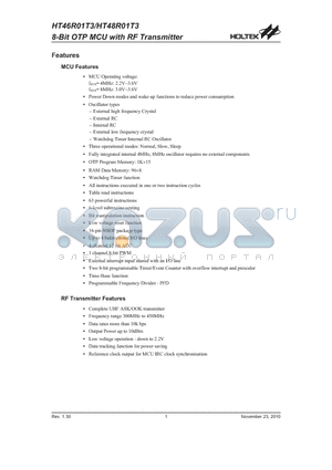 HT48R01T3 datasheet - 8-Bit OTP MCU with RF Transmitter