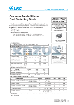 LM1MA142WAT1 datasheet - Common Anode Silicon Dual Switching Diode