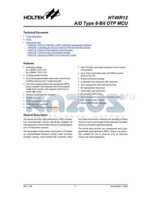 HT46R12 datasheet - A/D Type 8-Bit OTP MCU