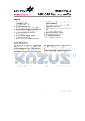 HT48R05A datasheet - 8-Bit OTP Microcontroller