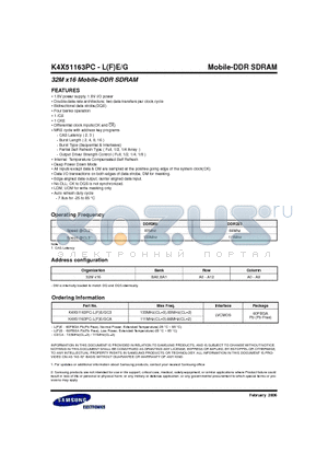 K4X51163PC-FECA datasheet - 32M x16 Mobile-DDR SDRAM