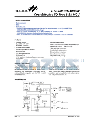 HT48R062_08 datasheet - Cost-Effective I/O Type 8-Bit MCU