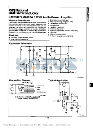 LM2002 datasheet - 8 Watt Audio Power Amplifier