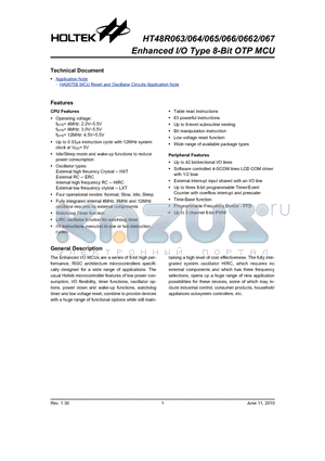 HT48R063_10 datasheet - Enhanced I/O Type 8-Bit OTP MCU