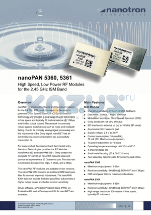 MP5361M datasheet - High Speed, Low Power RF Modules for the 2.45 GHz ISM Band