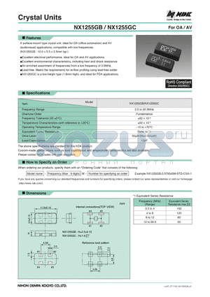 NX1255GB datasheet - Crystal Units For OA / AV