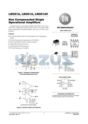 LM201AD datasheet - Non Compensated Single Operational Amplifiers