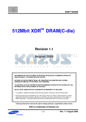 K4Y50024UC-JCB3 datasheet - 512Mbit XDR TM DRAM(C-die)