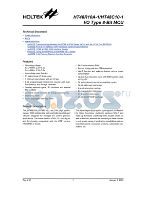 HT48R10A-1_09 datasheet - I/O Type 8-Bit MCU