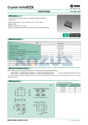 NX2016AB datasheet - Crystal Units