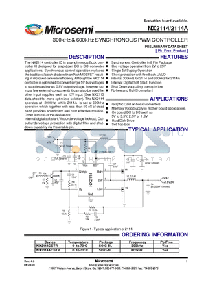 NX2114ACSTR datasheet - 300kHz & 600kHz SYNCHRONOUS PWM CONTROLLER