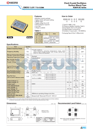 K50-3CU-SE datasheet - Clock Crystal Oscillators Surface Mount Type