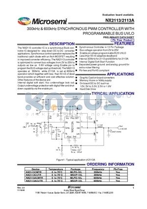 NX2113ACUTR datasheet - 300kHz & 600kHz SYNCHRONOUS PWM CONTROLLER WITH PROGRAMMABLE BUS UVLO