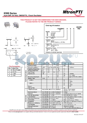 K500BACEM datasheet - 8 pin DIP, 5.0 Volt, CMOS/TTL, Clock Oscillator