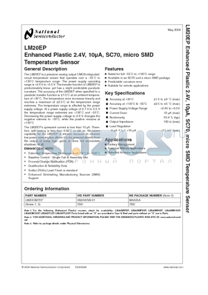 LM20SIBPEP datasheet - Enhanced Plastic 2.4V, 10uA, SC70, micro SMD Temperature Sensor