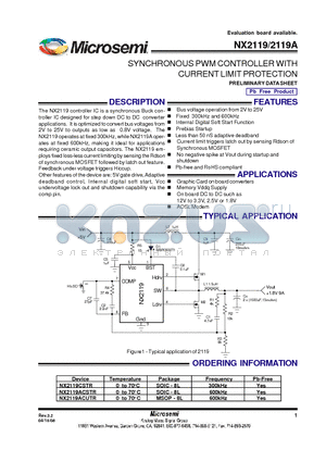 NX2119A datasheet - SYNCHRONOUS PWM CONTROLLER WITH CURRENT LIMIT PROTECTION