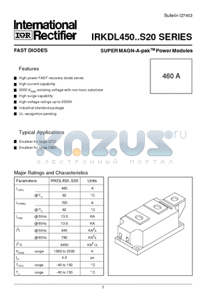 IRKDL450-16S20 datasheet - SUPER MAGN-A-PAK Power Modules