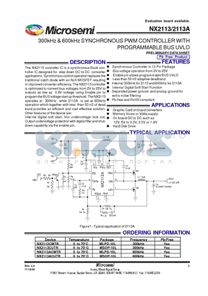 NX2113CMTR datasheet - 300kHz & 600kHz SYNCHRONOUS PWM CONTROLLER WITH PROGRAMMABLE BUS UVLO