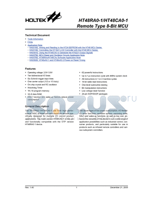 HT48RA0-1 datasheet - Remote Type 8-Bit MCU