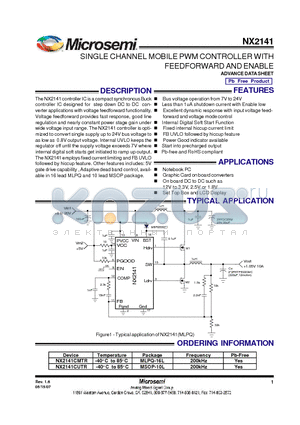 NX2141 datasheet - SINGLE CHANNEL MOBILE PWM CONTROLLER WITH FEEDFORWARD AND ENABLE